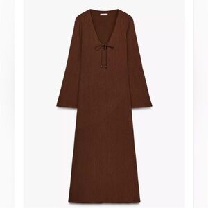 Zara V neck tie Brown Maxi Dress
